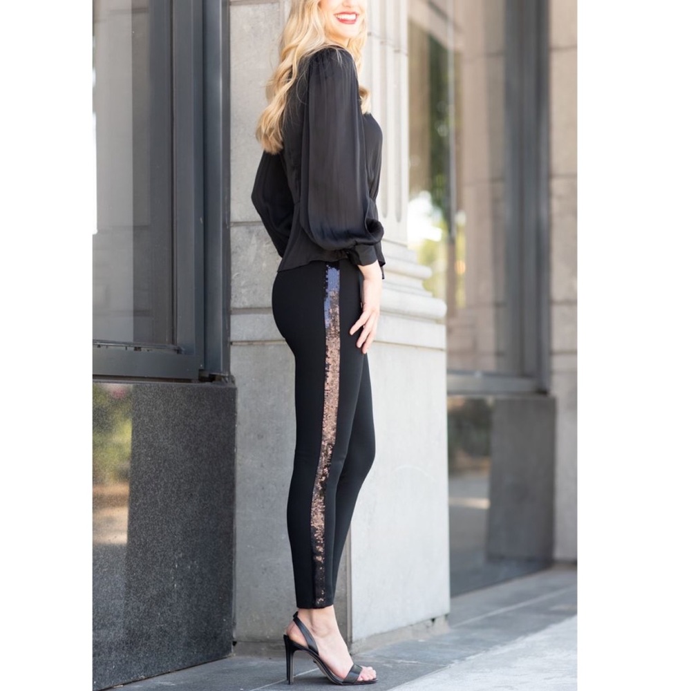 Spanx Perfect Black Pant with Sequin Tuxedo stripe - Picture 2 of 4